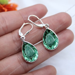 Paraiba Tourmaline Earrings, Tourmaline Lever Back, Dainty Dangle Earrings, Teardrop Women Earrings, May Birthstone, 925 Sterling Silver Her