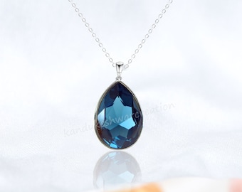 Handmade London Blue Topaz Teardrop Pendant: 925 Sterling Silver