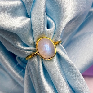 Blue Fire Moonstone Ring: 925 Silver Bezel, June Birthstone