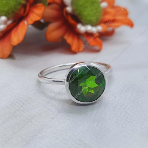 Tsavorite Garnet Ring: Round Green Gemstone, Sterling Silver Handmade Ring