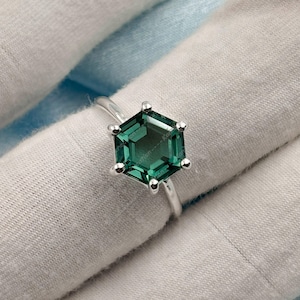 Delicate Teal Sapphire Ring, Hexagon 8m Sapphire Ring, September Birthstone, Handmade Vintage Jewelry, 925 Silver Engagement Gift Women her