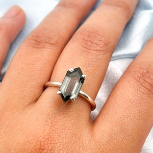 Dainty Grey Spinel Ring: Gold Hexagon, 925 Sterling Silver