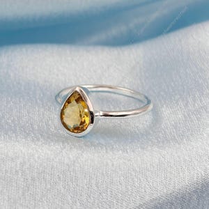 Dainty Teardrop Citrine Ring: 925 Sterling Silver, November Birthstone