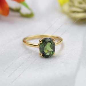 Green Sapphire Ring, Delicate Vintage Oval 7x9m Engagement Ring, Sapphire Ring, 925 Sterling Silver, Women Solitaire Stacking Ring, Gift Her