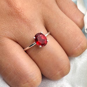 Dainty Red Garnet Ring: 925 Sterling Silver January Birthstone