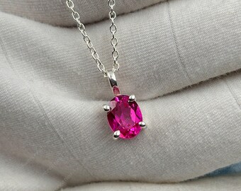 Vintage Pink Tourmaline Necklace: 925 Sterling Silver Pendant, October Birthstone