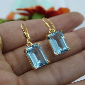 18K Gold Fill Aquamarine Leverback Earrings: Sterling Silver Dangle Jewelry