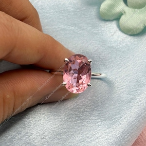 Oval Pink Morganite Ring: 925 Sterling Silver Engagement Jewelry