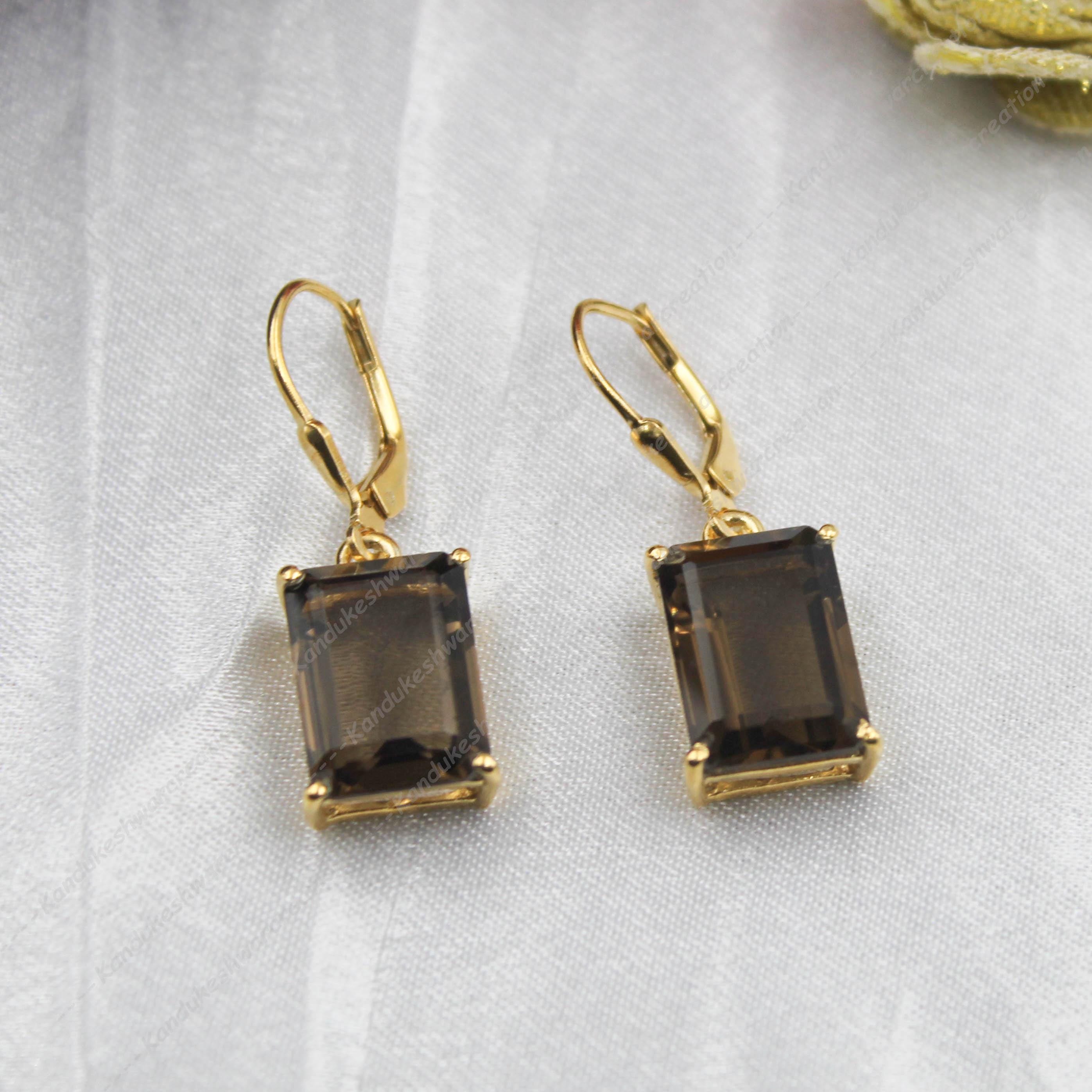 Boucles D'oreilles Dormeuses Anciennes Art Nouveau - Argent 925 Avec Quartz Fumé - Occasion
