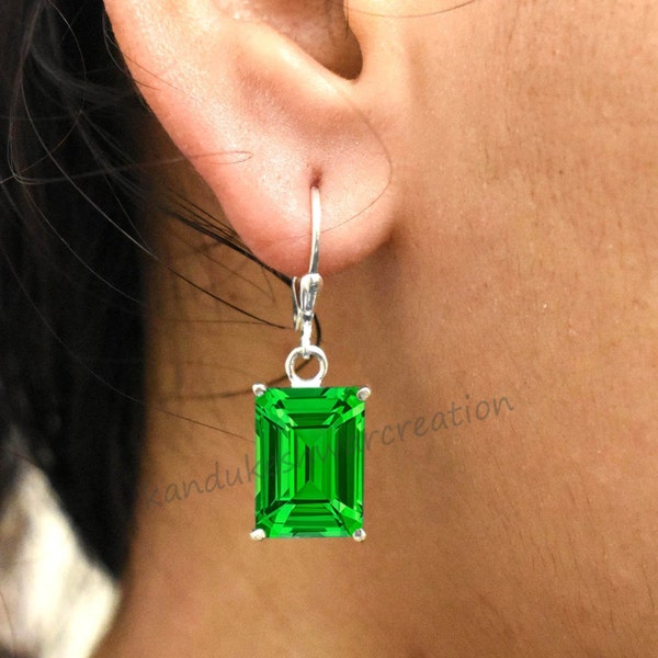 Tsavorite Garnet Earrings, Green Garnet Earrings, Gemstone Dangle Earrings, Garnet Lever Back, Gift for her, 925 Sterling Silver, Women Gift