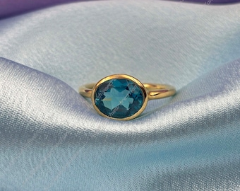 Blue Tourmaline Ring: Vintage 925 Sterling Silver, October Birthstone