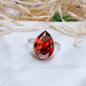 Teardrop Garnet Ring: 925 Sterling Silver January Birthstone