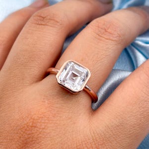 Dainty Asscher Cut White Zircon Ring, 925 Sterling Silver