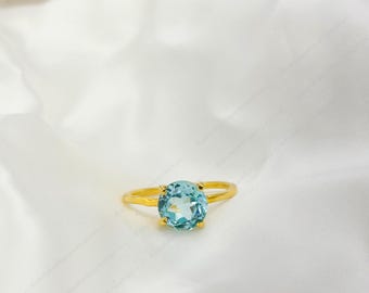 Minimalistischer Aquamarin-Ring: 750er Gold, Sterling Silber, März Geburtsstein