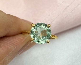 Green Amethyst Ring: 925 Sterling Silver Prasiolite Gemstone