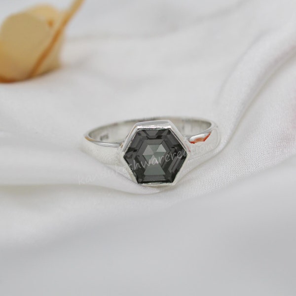 Grey Spinel Ring, Hexagon Faceted Ring, 925 Sterling Silver, Engagement Ring, Dainty Ring, Simple Ring, Minimalist Ring, Spinel Ring Gift