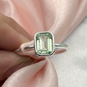 Green Amethyst Ring, Prasiolite 7x9m Ring, Delicate Engagement Jewelry, 925 Sterling Silver Gemstone Ring, February Birthstone, Gift for her