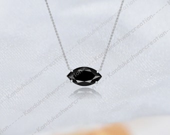 Marquise Black Spinel Necklace, Solitaire Minimalist Spinel Necklace, Engagement Women Necklace, Gift for her, 925 Sterling Silver Jewellery