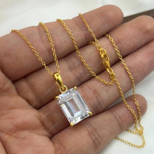 Emerald Cut White Zircon Pendant Necklace: 925 Sterling Silver