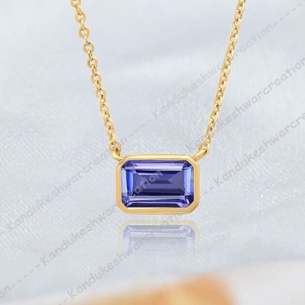 Dainty Tanzanite Necklace, Natural Tanzanite Pendant, 7 x 9mm Rectangle Women Necklace, Engagement Gift 925 Sterling Silver Handmade Jewelry