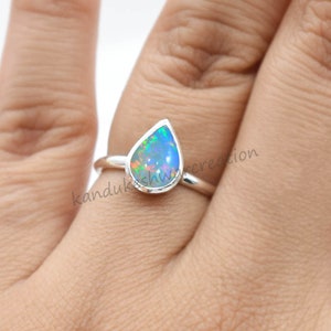 Ethiopian Opal Ring: Pear Solitaire, 925 Sterling Silver, October Birthstone