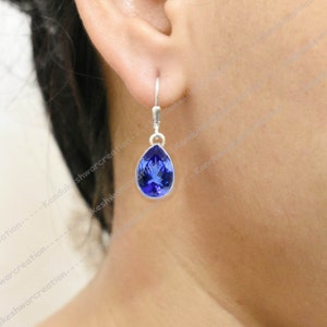 Women Tanzanite Earrings, Tanzanite Lever Back, December Birthstone, Teardrop 10x14m Earrings, 925 Sterling Silver, Engagement Gift For her