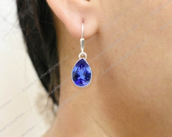 Boucles d'oreilles femme tanzanite, dos de levier tanzanite, pierre de naissance de décembre, boucles d'oreilles en forme de larme 10x14m, argent sterling 925, cadeau de fiançailles pour elle