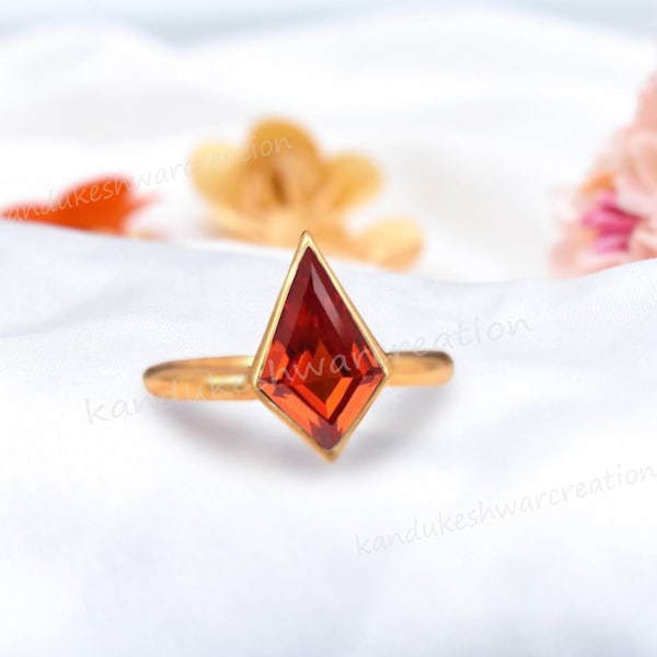 Bague saphir orange, bague de fiançailles vintage délicate, bague saphir cerf-volant, argent sterling 925, bague empilable solitaire pour femme, cadeau pour elle