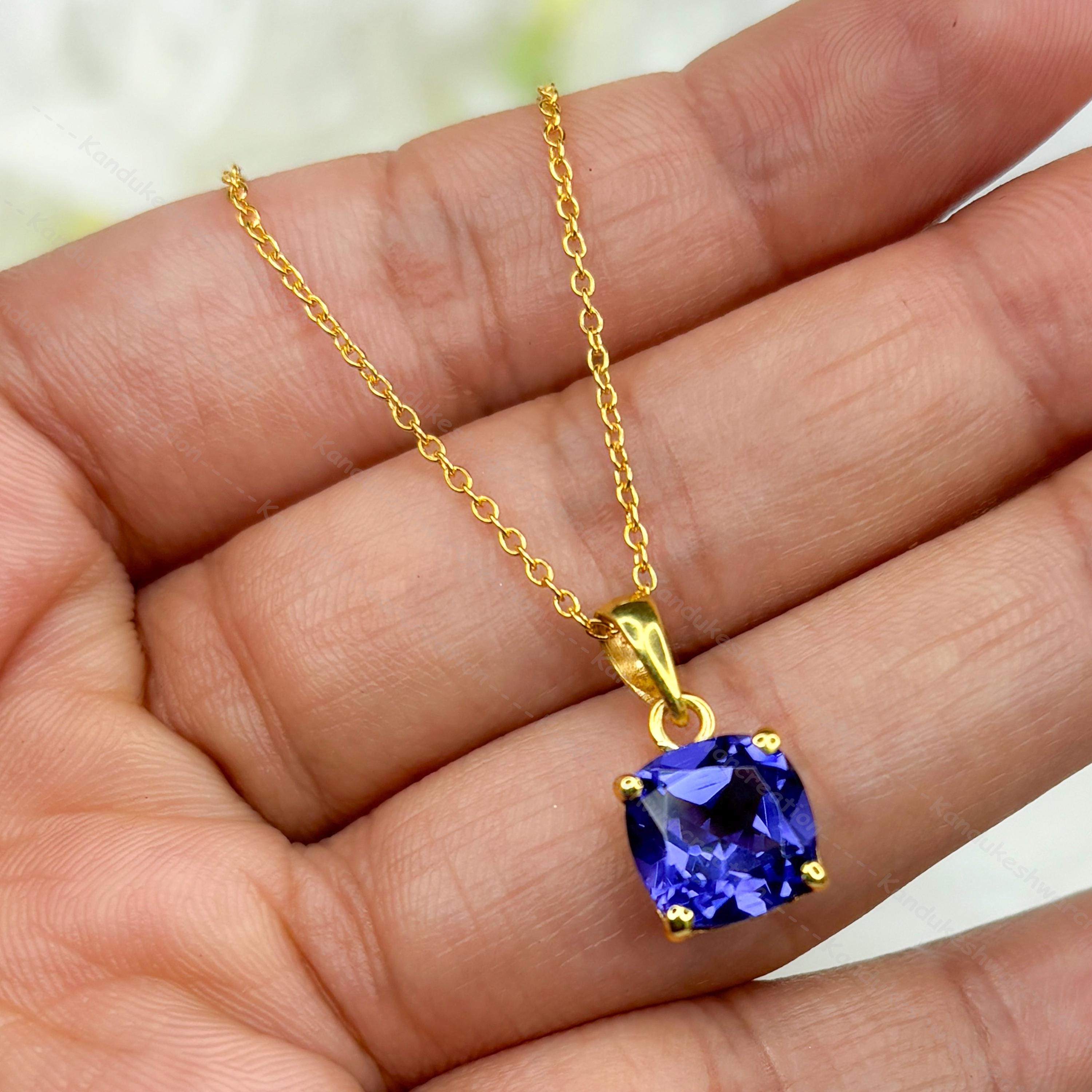 Pendentif En Argent 925 Avec Tanzanite Naturelle - Forme Coussin, Certificat, Neuf