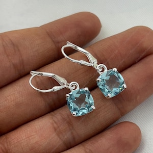 Cushion Aquamarine Leverback Earrings: 18K Gold Fill, Sterling Silver Dangle