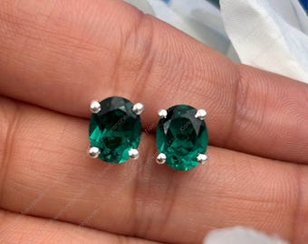 Teal Sapphire Studs: 925 Sterling Silver Oval Earrings, September Birthstone