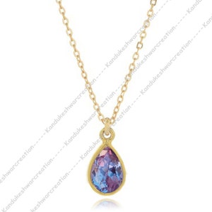 Dainty Alexandrite Teardrop Pendant Necklace: 925 Silver, June Birthstone