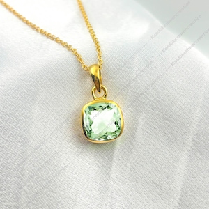 Dainty Green Amethyst Pendant: 925 Silver Prasiolite Necklace