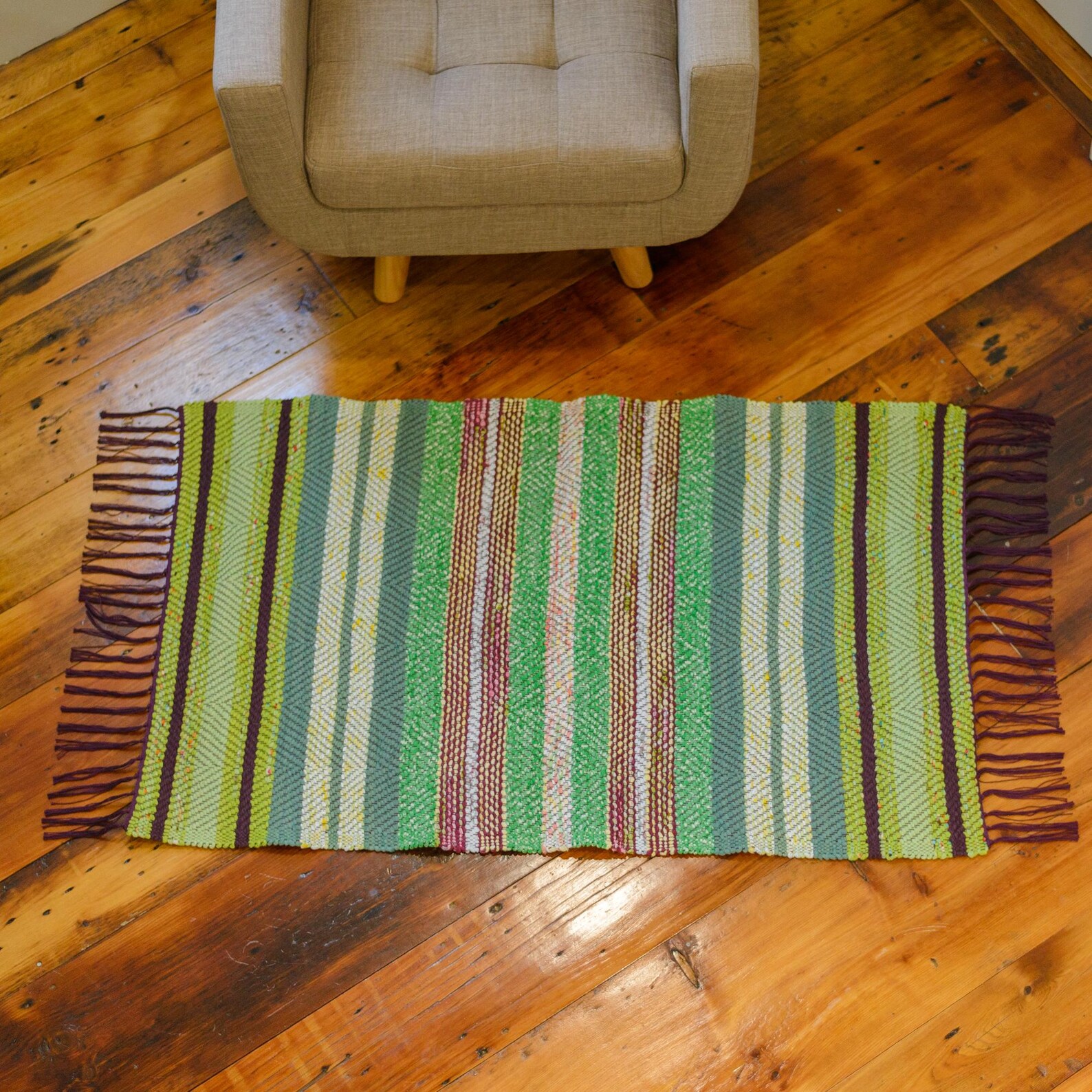 Exclusive Handmade Green Striped Upcycled Rug/runner - Swedish ...