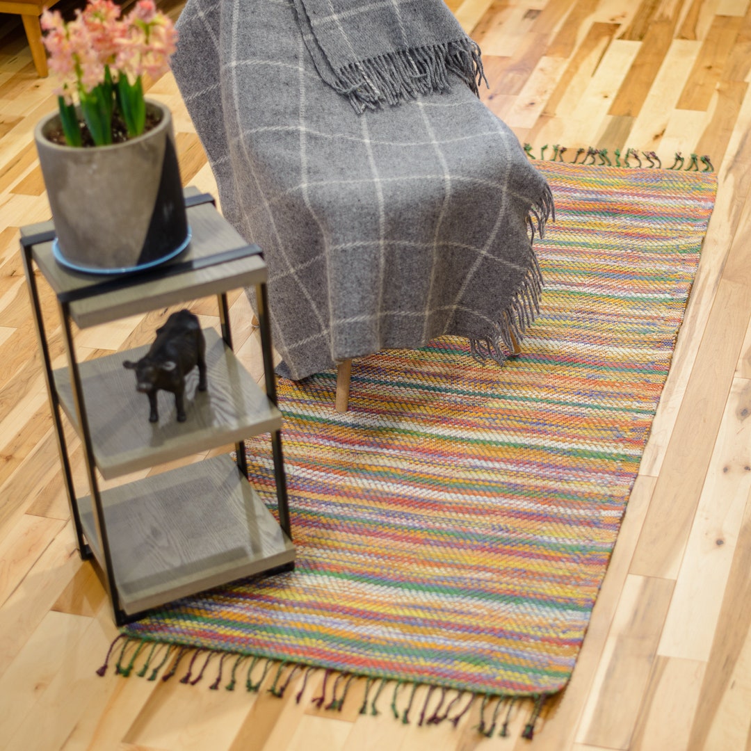 Vibrant Rag Rug Handmade Multicolored Rag Rug - Vibrant Green, Orange, & Red, Eco ...