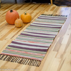 Modern Upcycled Handwoven Rag Rug/Runner - Designer, "Fall Colors", Swedish Weaving, Durable, Washable, Eco-Friendly Gift
