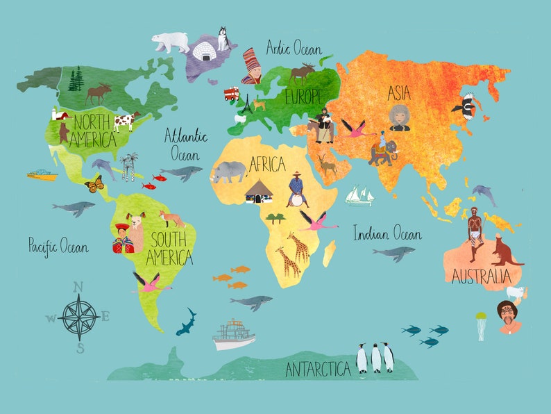 World Map Nursery Rug Kids World Map Kids Room Decor Etsy Canada