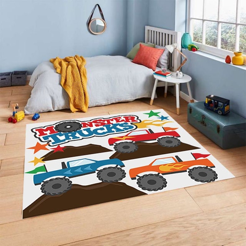 Monster Trucks Rug Kids Rug Big Trucks Boy Rug Monster Etsy