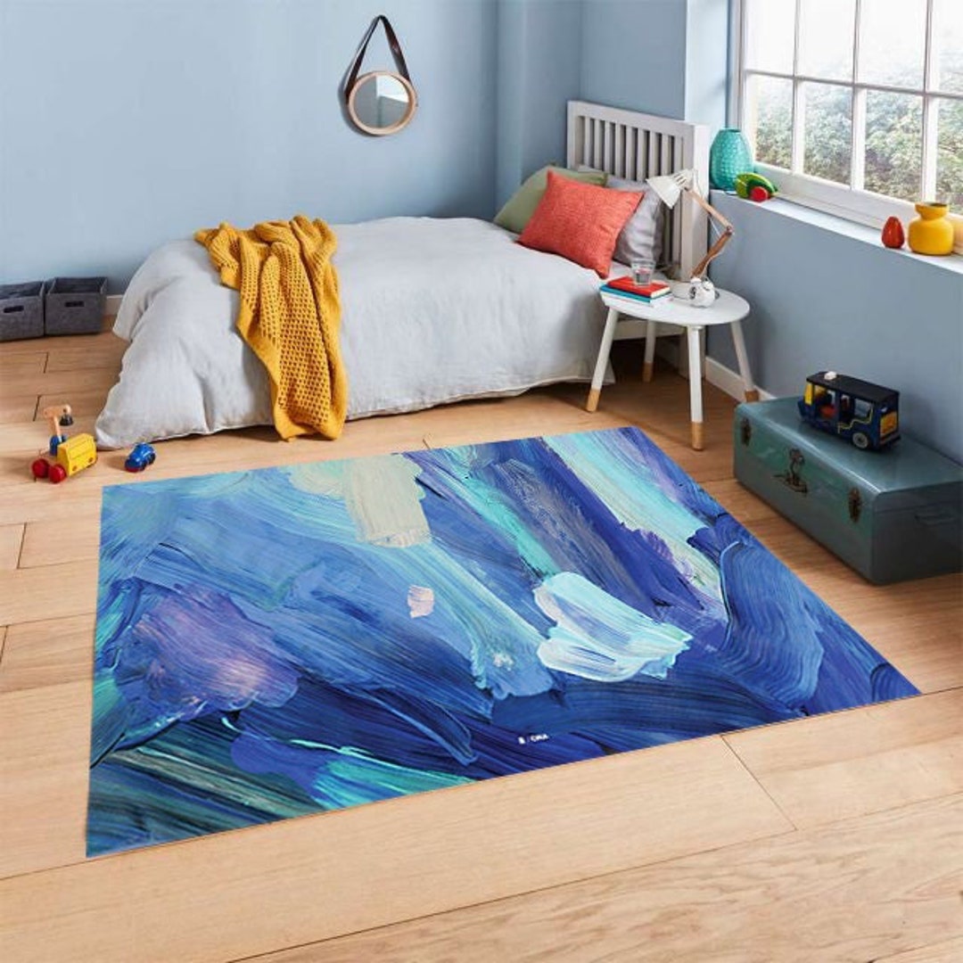 Blue Watercolor Paint Rug Aesthetic Rug Abstract Brush Etsy