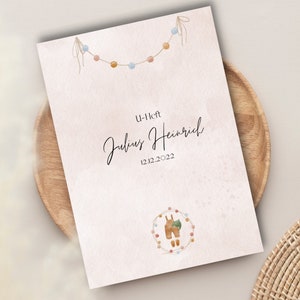 Personalisierte U-Heft Hülle + Impfpass Hülle | Boho Aquarell | Blau | Junge