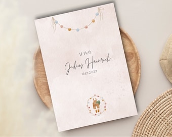 Personalized U-booklet cover + vaccination certificate cover | Boho watercolor | Blue | Boy