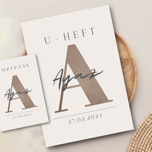 Personalisierte U-Heft Hülle + Impfpass Hülle mit Initialien | Braun Beige