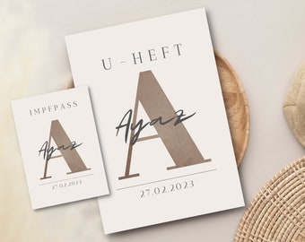 Personalized U-booklet cover + vaccination certificate cover with initials | Brown Beige