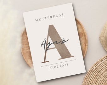 Personalized Maternity Record Cover | Beige Brown with Initials | Minimalist