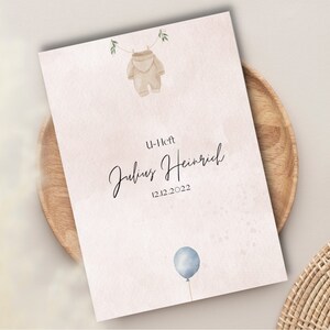 Personalisierte U-Heft Hülle + Impfpass Hülle | Boho Aquarell | Blau | Junge