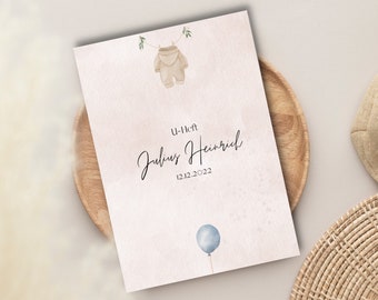 Personalized U-booklet cover + vaccination certificate cover | Boho watercolor | Blue | Boy