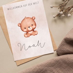 Personalisierte Karte zur Geburt | Babytiere frei wählbar | Aquarell | Grußkarte zur Geburt | Glückwünsche zur Geburt