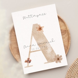 Personalisierte Mutterpass Hülle | Beige mit Initialen | Floral Minimalistisch