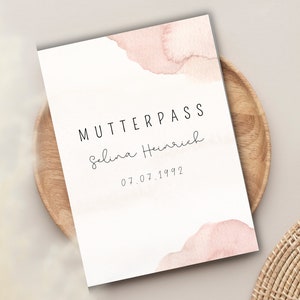 Personalisierte Mutterpass Hülle Rosa Watercolors Aquarell