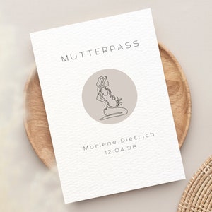 Personalisierte Mutterpass Hülle | Wunschfarbe | Minimalistisch Lineart Babybauch